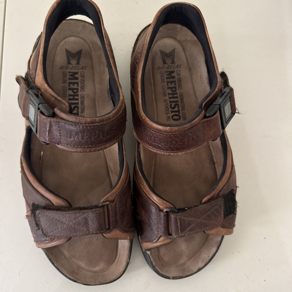 Mephisto Shark Fit Sandals Men Size 9 US 43 EU Black Brown Leather Slip On Shoe